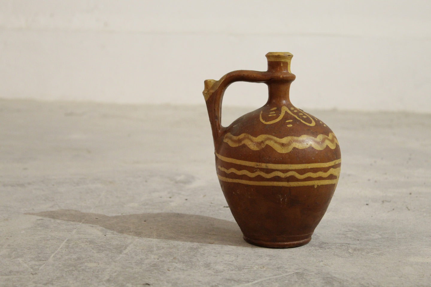 TERRACOTTA WATER SMALL JUG WITH BEAUTIFUL YELLOW DETAILS