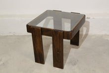 Load image into Gallery viewer, VINTAGE WOODEN SIDE TABLE WITH GLASS ON TOP AT ATELIER CELINA
