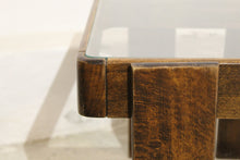 Load image into Gallery viewer, VINTAGE WOODEN SIDE TABLE WITH GLASS ON TOP AT ATELIER CELINA
