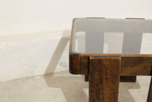 Load image into Gallery viewer, VINTAGE WOODEN SIDE TABLE WITH GLASS ON TOP AT ATELIER CELINA
