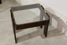 Load image into Gallery viewer, VINTAGE WOODEN SIDE TABLE WITH GLASS ON TOP AT ATELIER CELINA
